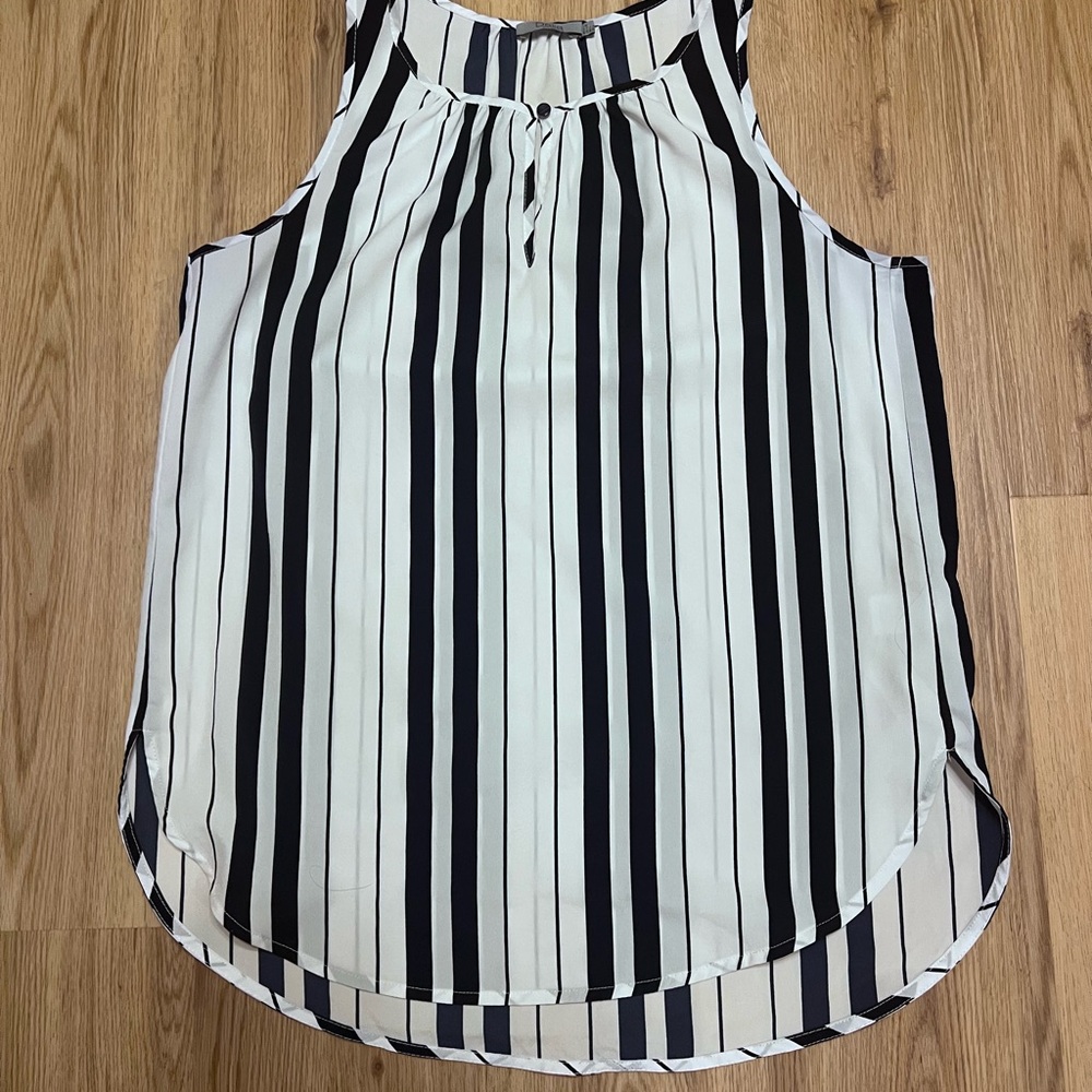 Dalia White and Navy Relaxed Button Front Tank Top